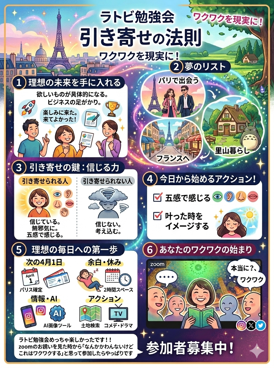 ラトビ勉強会 引き寄せの法則 ワクワクを現実に